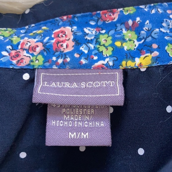 Laura Scott navy and white collared button front button up button down shirt top - Picture 11 of 17